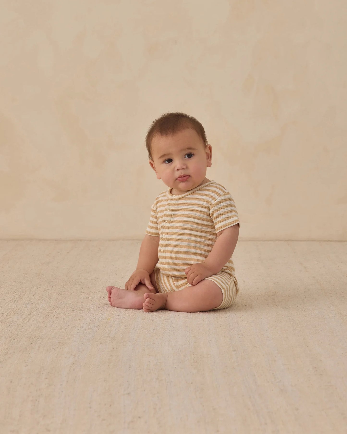 Waffle Snap Romper Butterscotch Stripe
