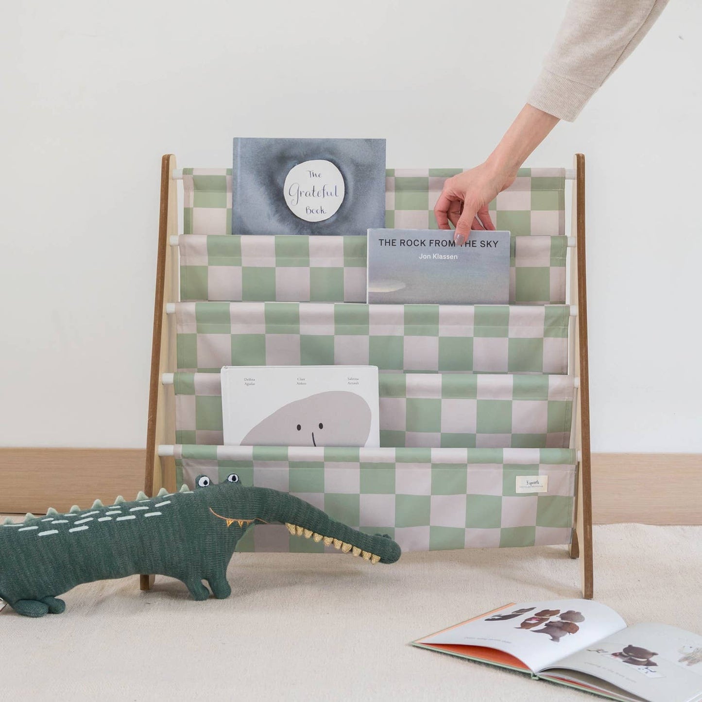 Recycled Fabric Kids Book Rack - Checkerboard Colours
