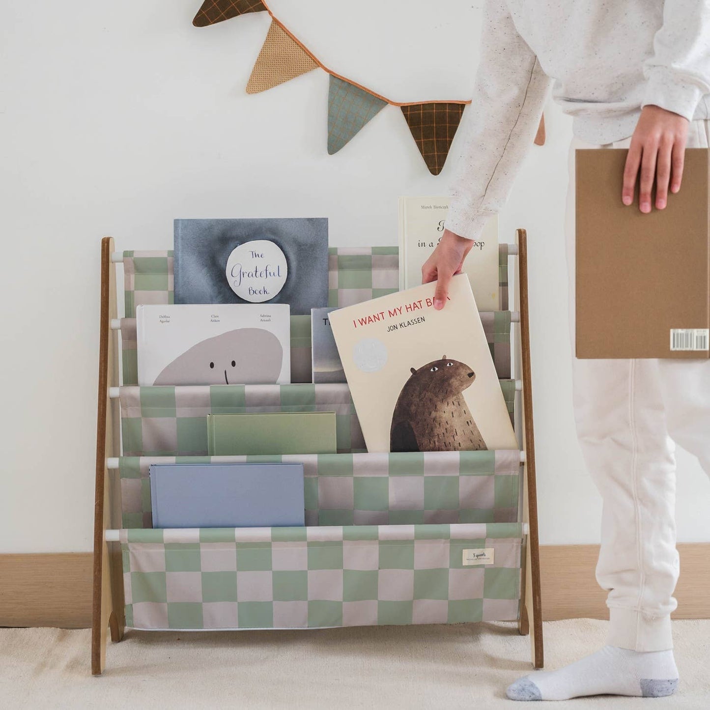 Recycled Fabric Kids Book Rack - Checkerboard Colours