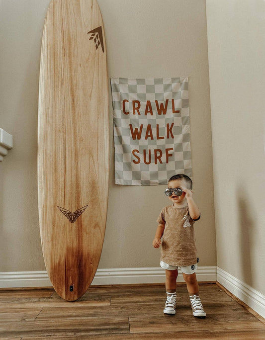 Crawl Walk Surf Banner | Kids Boho Beach Nursery Decor