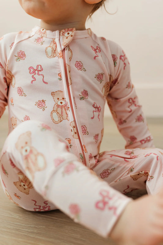 Teddy Bear and Bows Zipper Romper