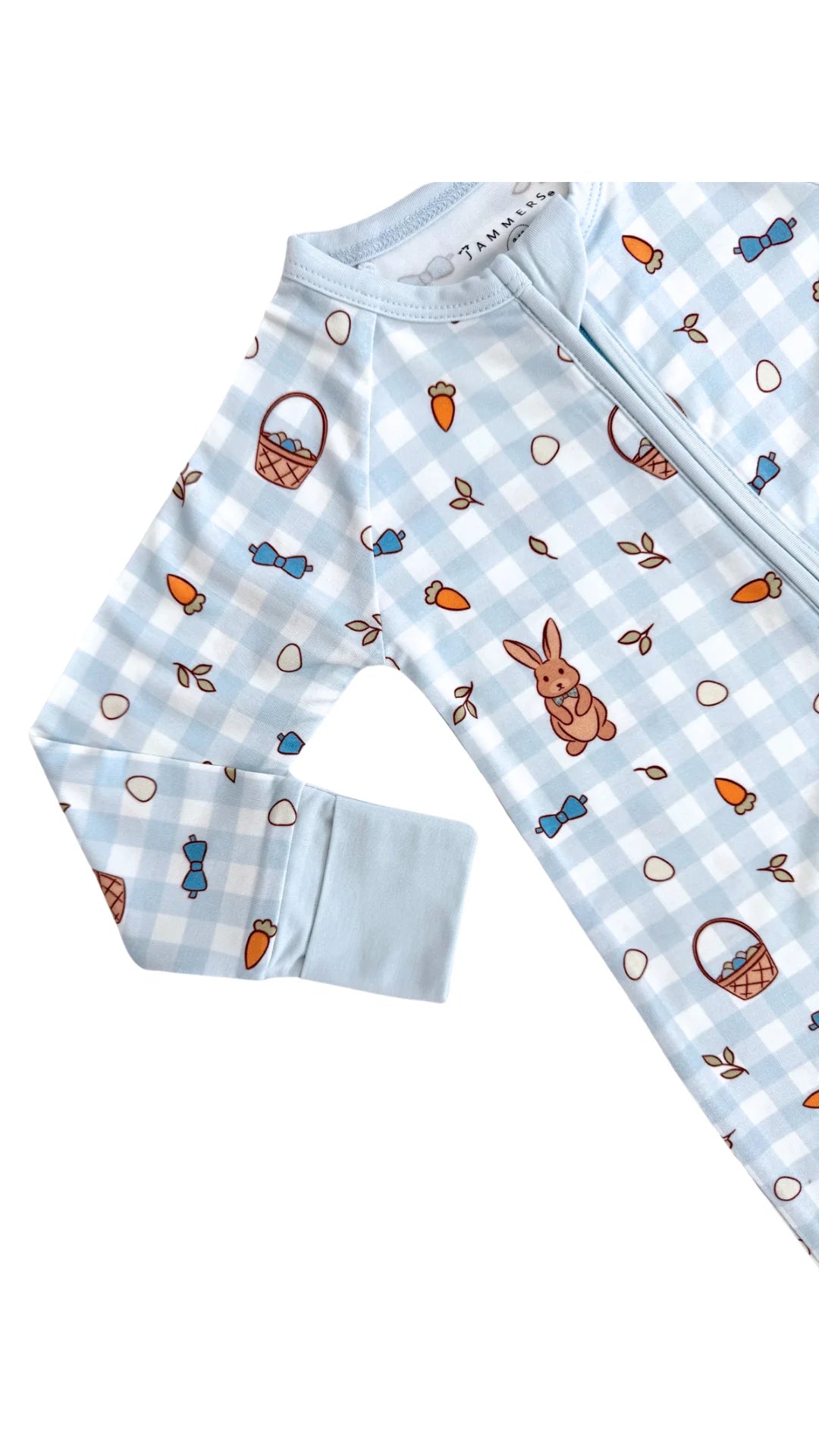 Blue Gingham Bunny Zipper Romper