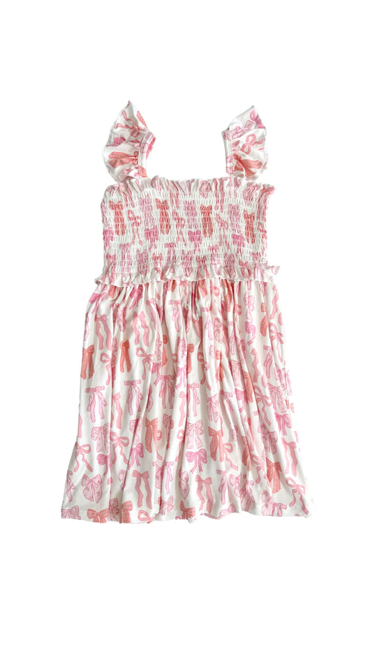 Spring Floral Bows Smocked Twirl Dress
