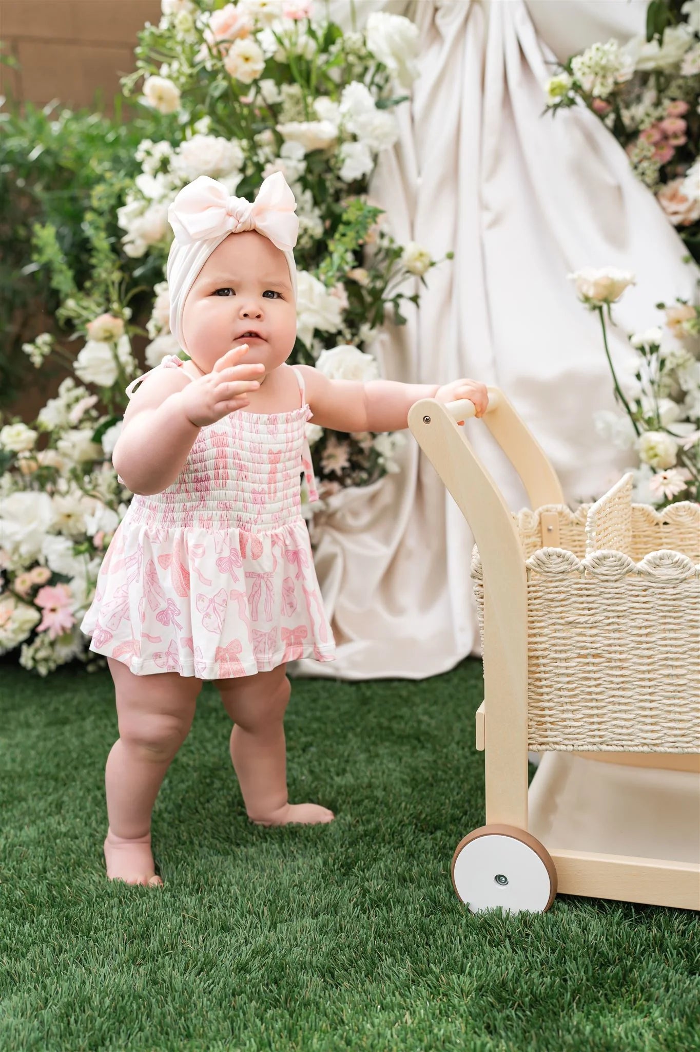 Spring Floral Bows Smocked Bubble Romper