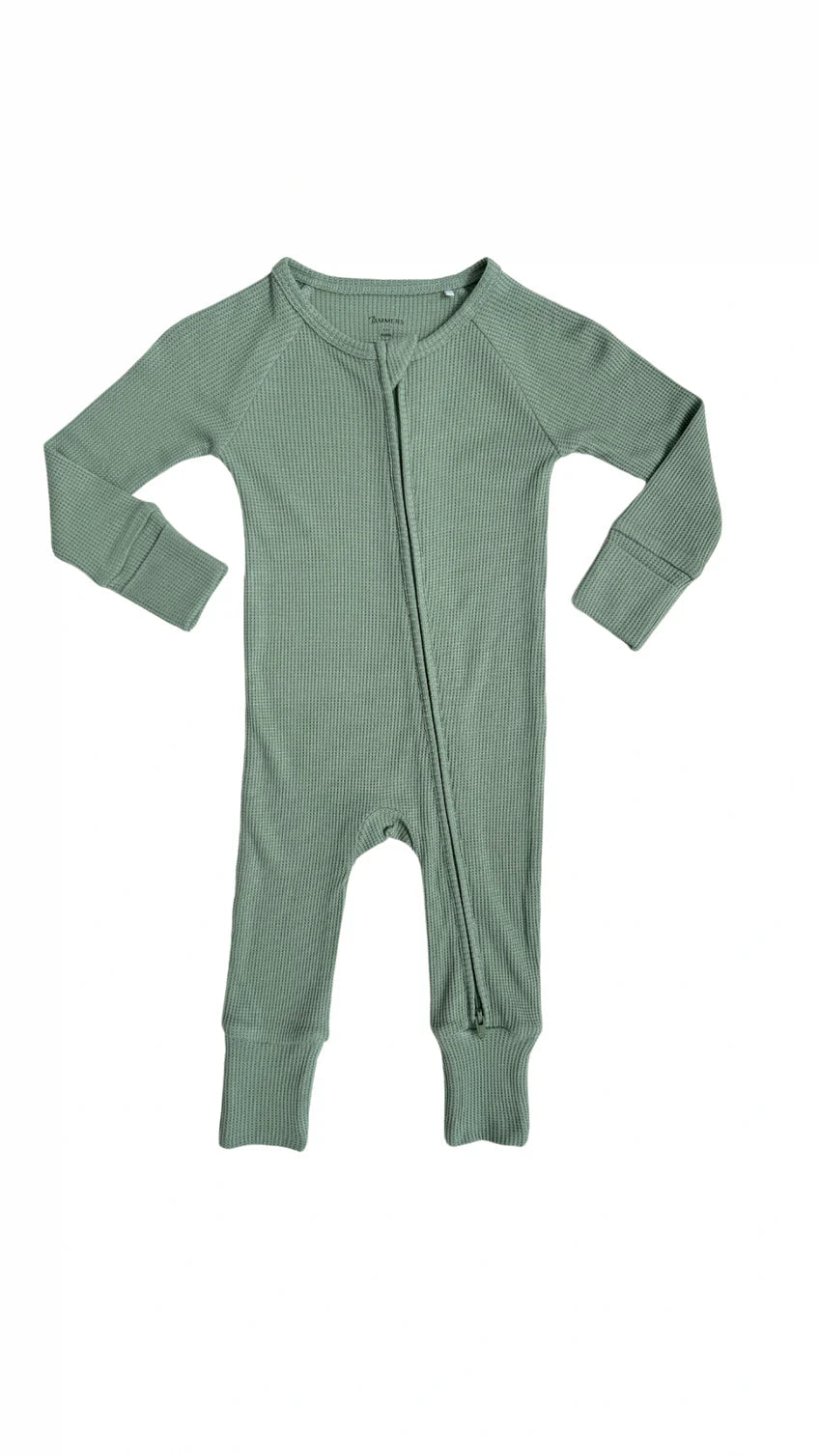 Green Waffle Zipper Romper