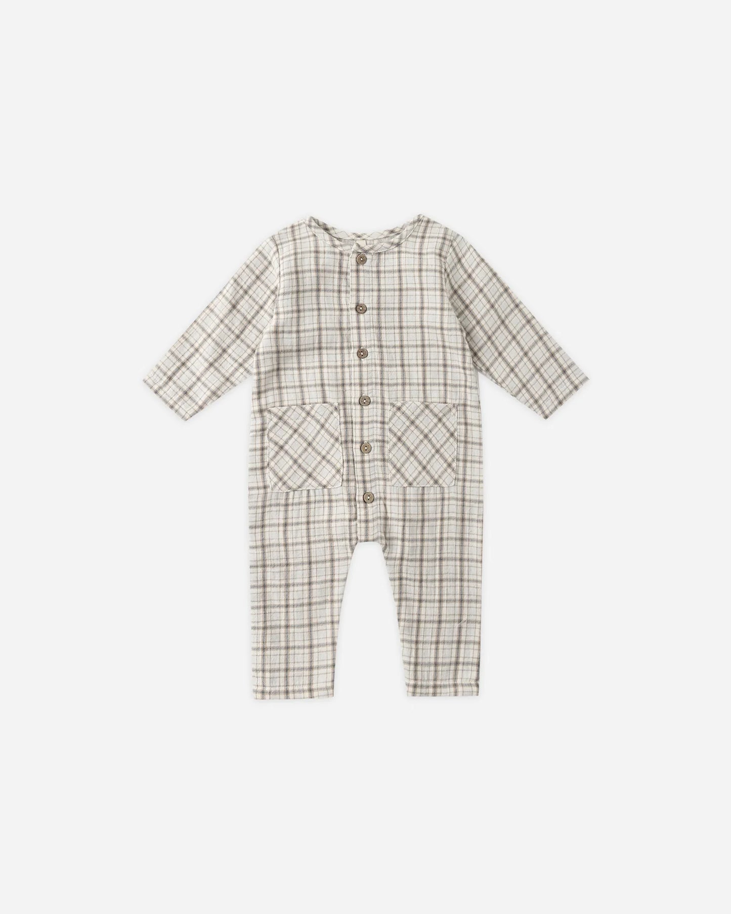 Pocketed Woven Jumpsuit || Blue Plaid