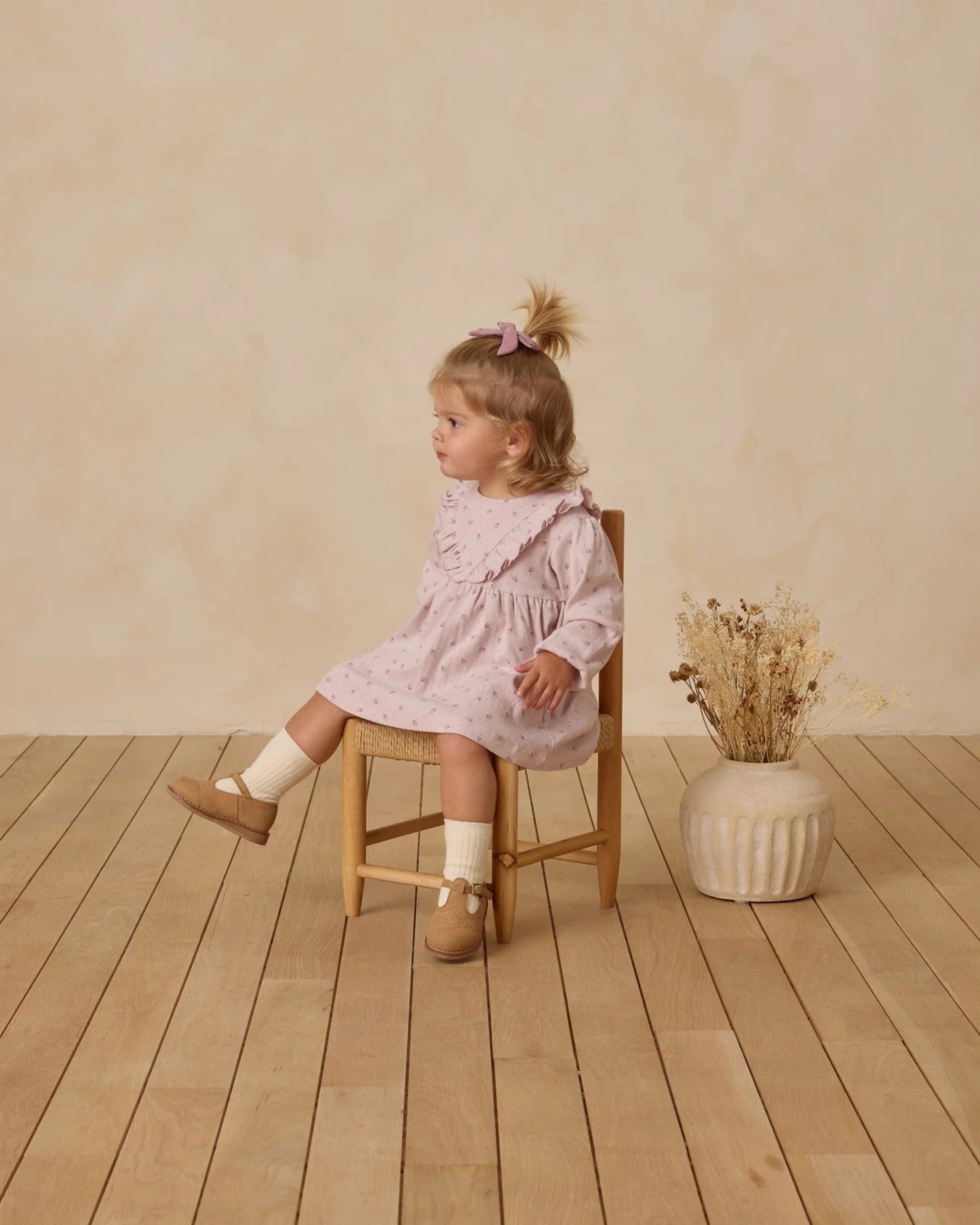 Long Sleeve Ruffle V Dress || Lilac Ditsy