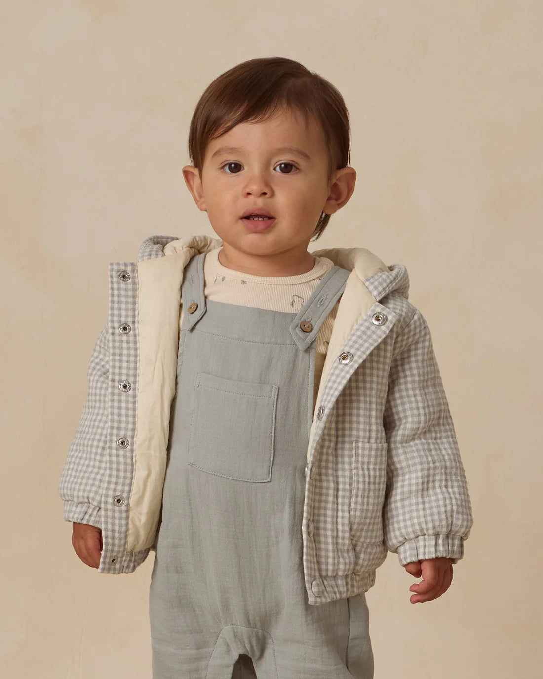 Hooded Woven Jacket || Blue Gingham