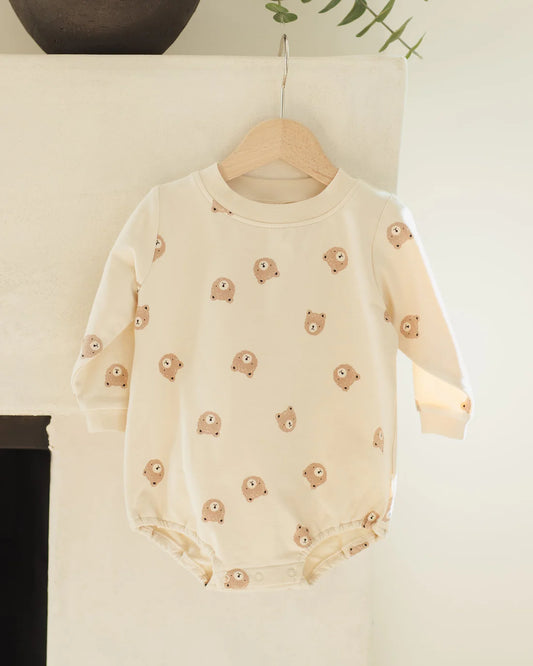 Crewneck Bubble Romper || Brown Bear