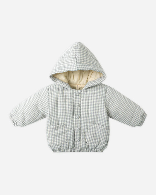 Hooded Woven Jacket || Blue Gingham