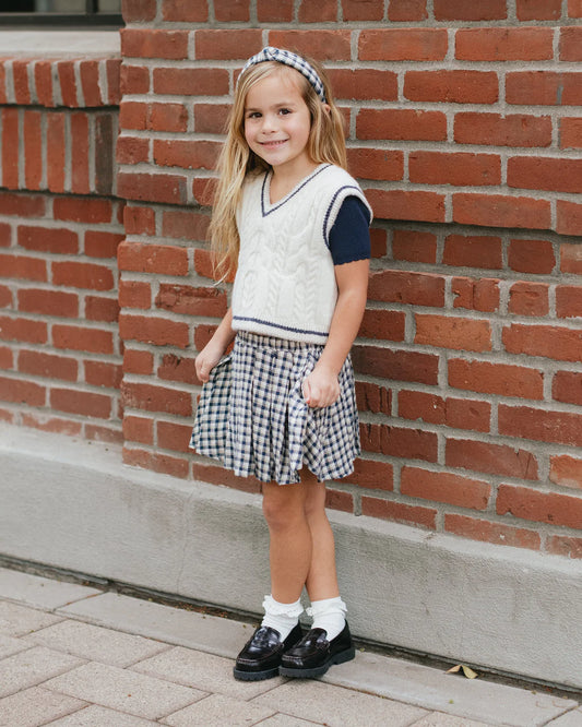 Pleated Mini Skirt || Navy Check