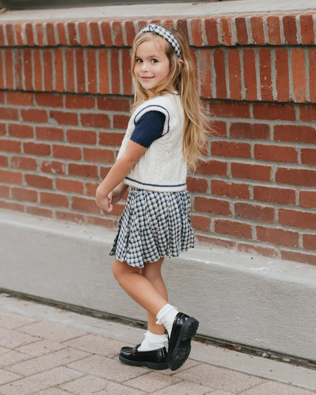 Pleated Mini Skirt || Navy Check