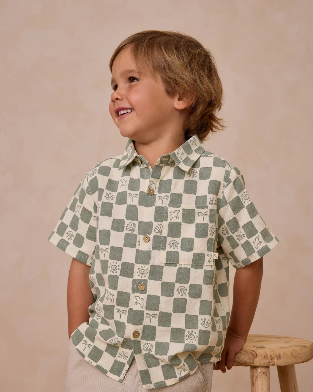 Collared Short Sleeve Shirt + Short Set || Coastal Check