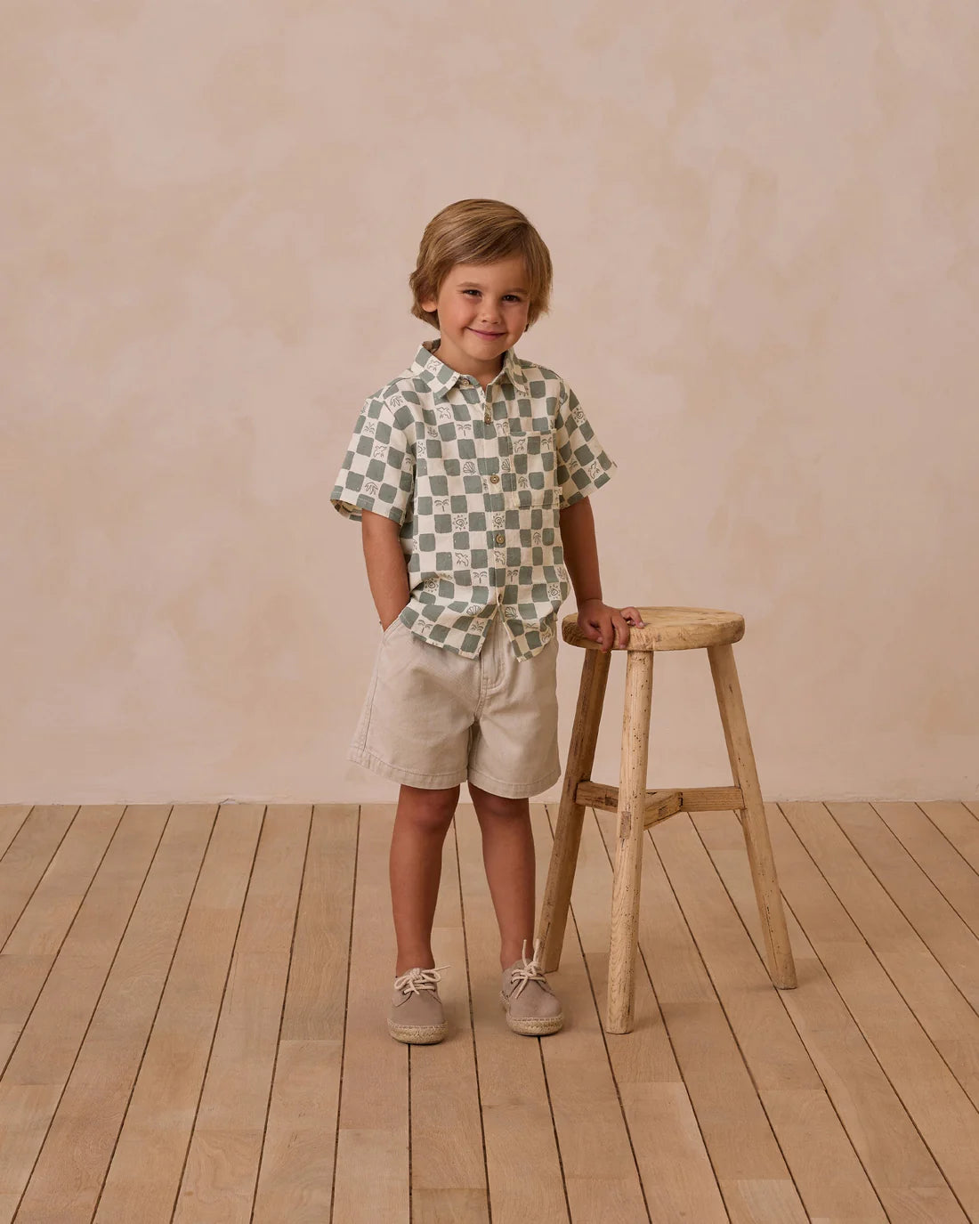 Collared Short Sleeve Shirt + Short Set || Coastal Check