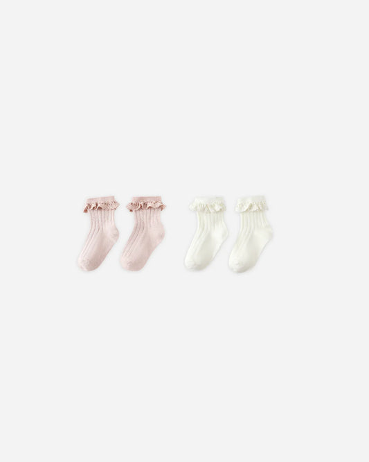 Lace Trim Socks, 2-pack | Blush, Ivory