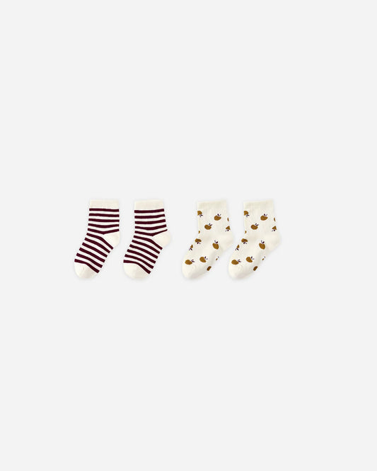 Jacquard Socks, 2-pack | Burgundy Stripe, Apple