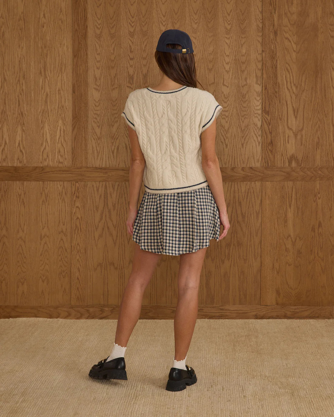 Pleated Mini Skirt || Navy Check