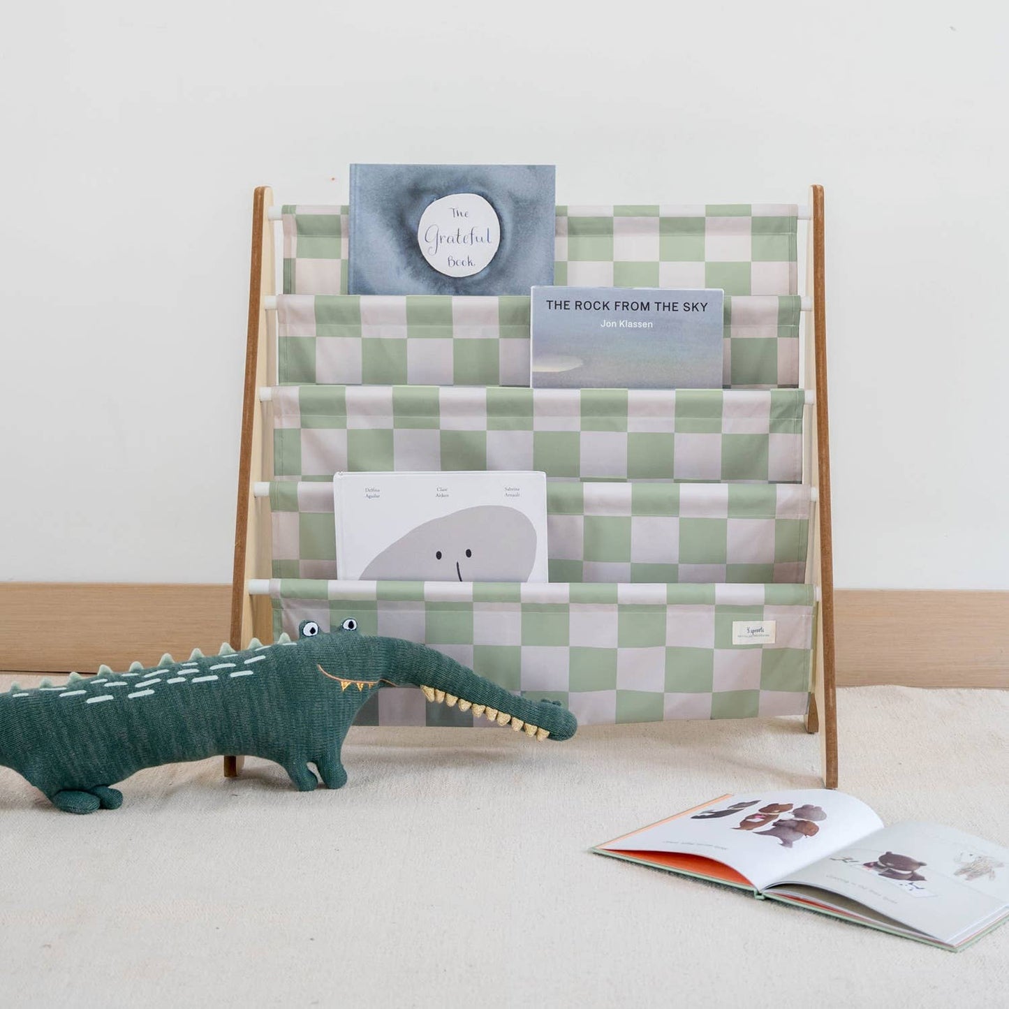 Recycled Fabric Kids Book Rack - Checkerboard Colours