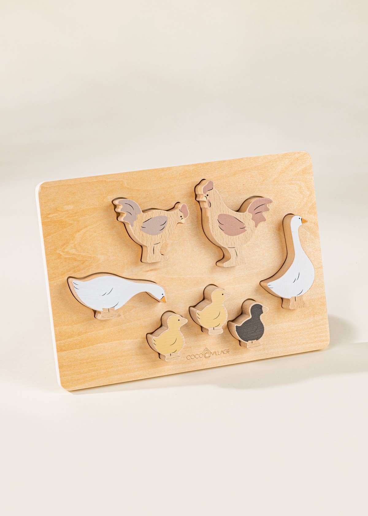 Set of 6 Barnyard Animals on Wooden Plate