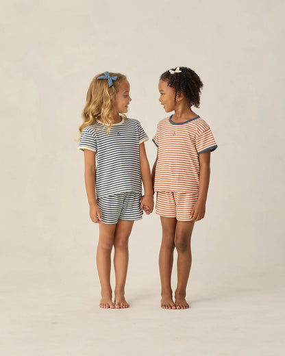 Pointelle Tee + Short Set-Poppy Stripe