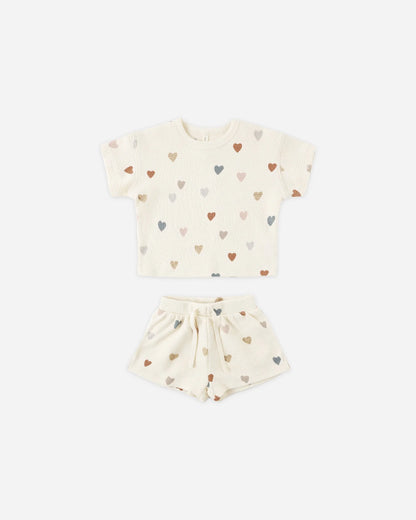 Waffle Tee + Short Set Confetti Hearts