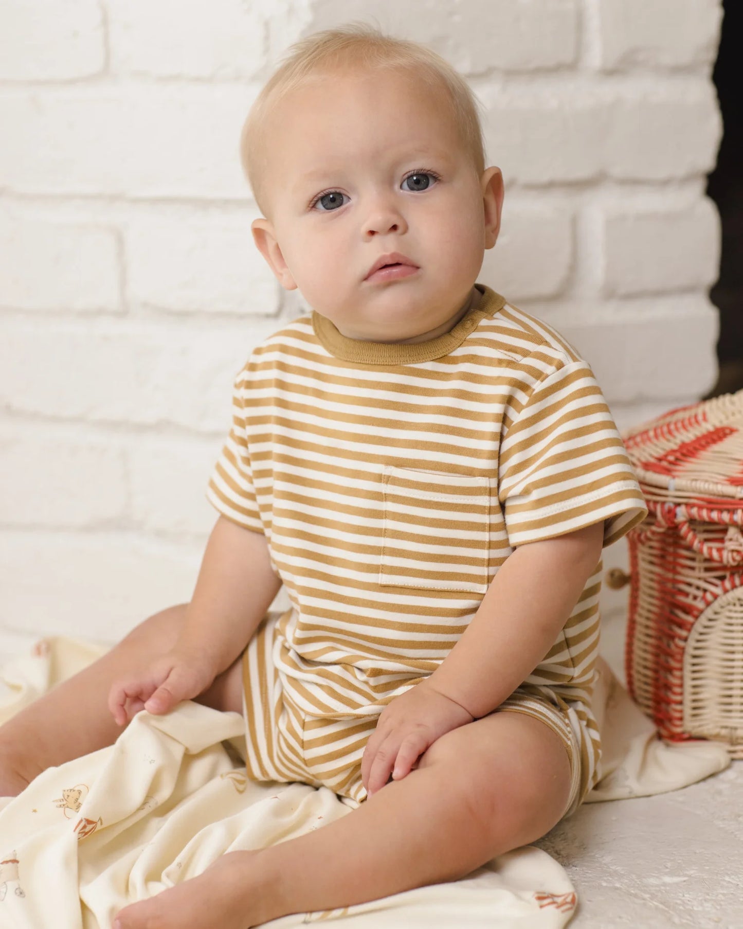 Boxy Pocket Tee + Short Set Honey Stripe