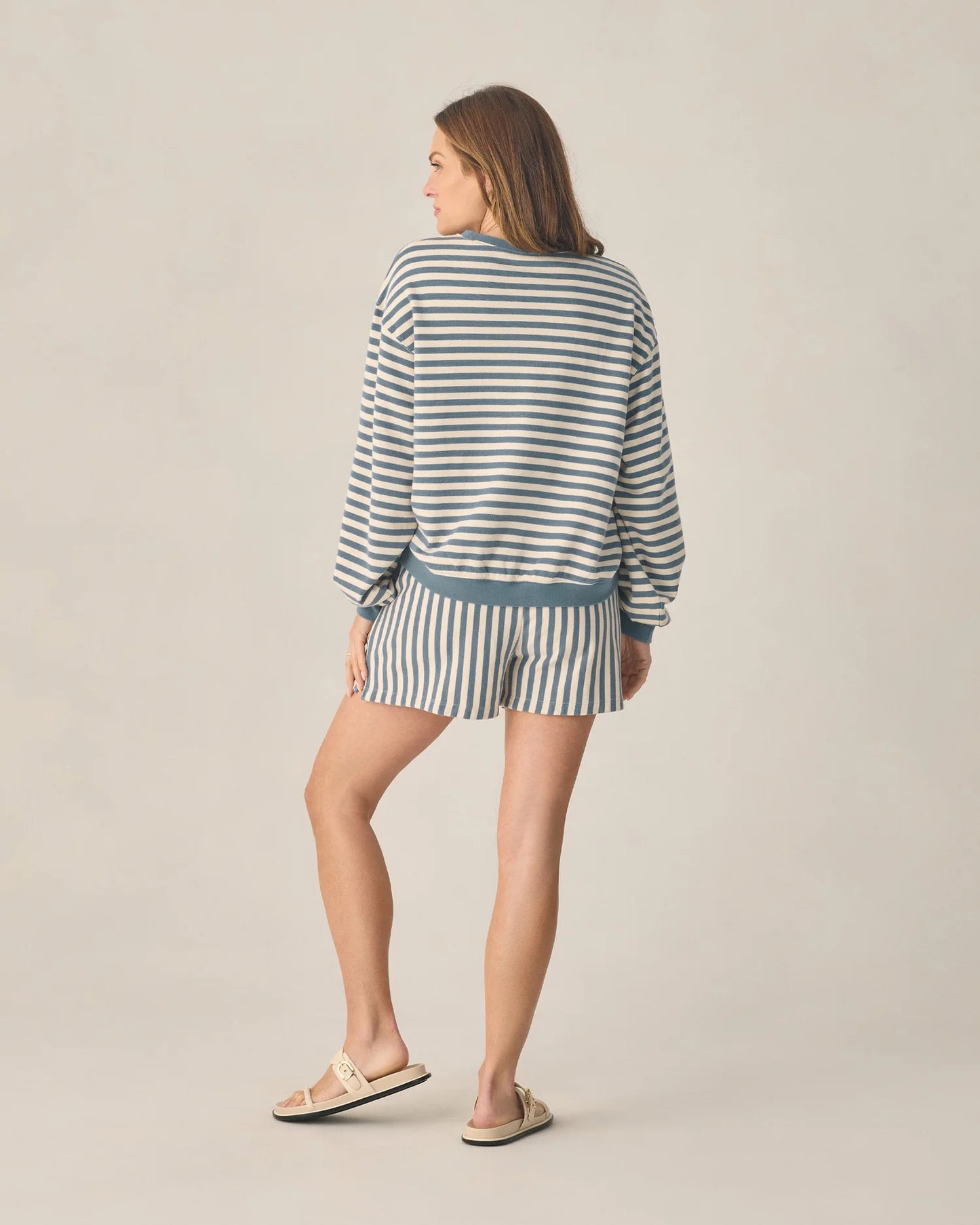 Oversized Crew + Short Set | Marine  Stripe