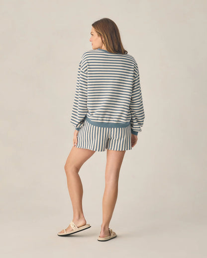 Oversized Crew + Short Set | Marine  Stripe