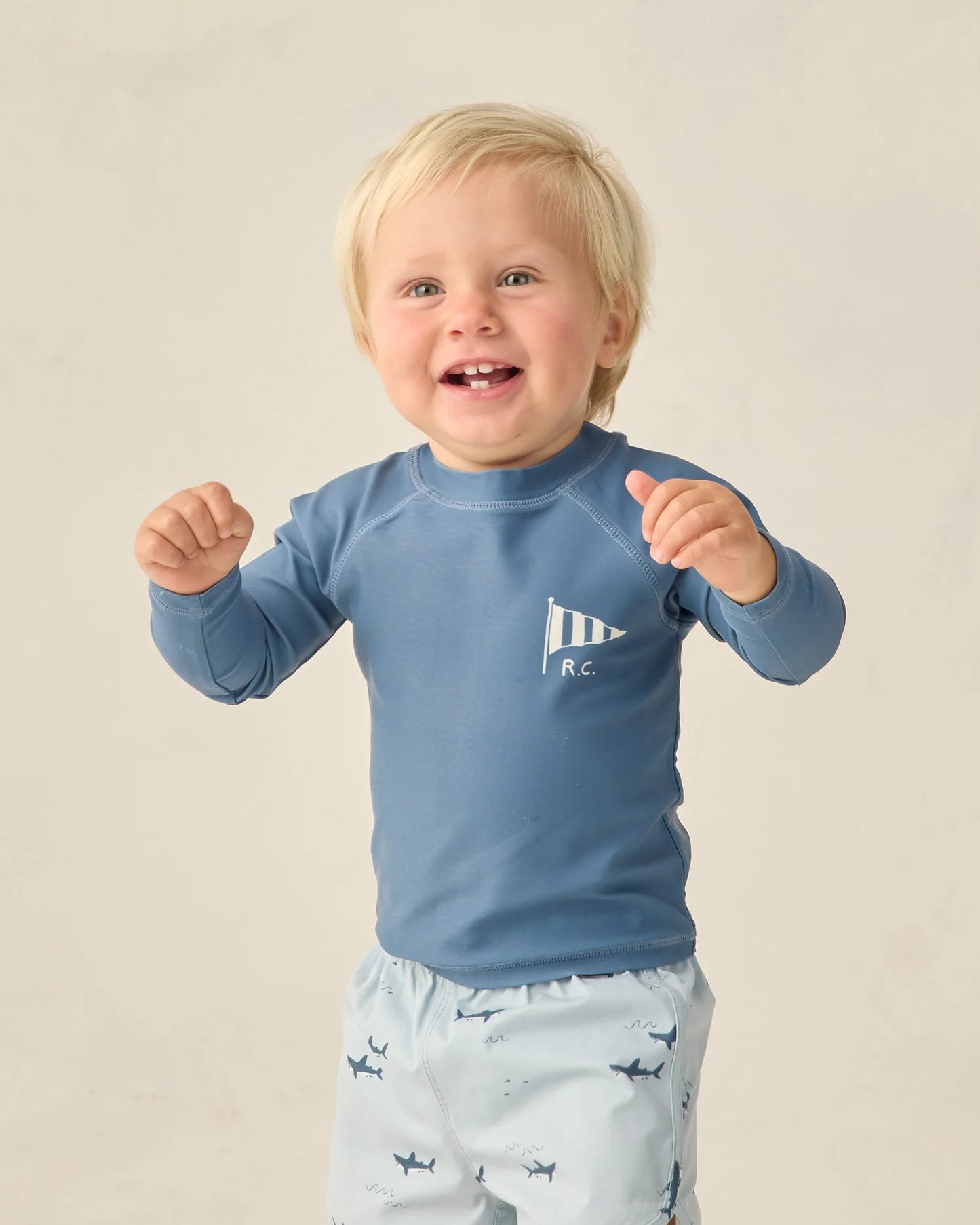 Swim Trunk Sharks + Long Sleeve Rashguard Navy