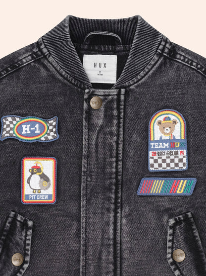 Black Knit Denim Patches Jacket