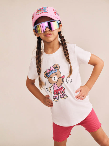 Golfer Huxette Tee + Strawberry Rib Bike Short Set