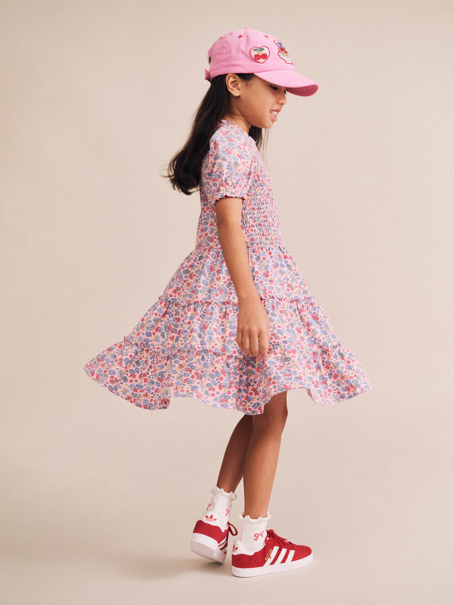 Vintage Floral Puff Sleeve Shirred Dress