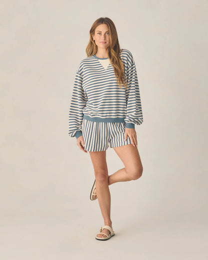 Oversized Crew + Short Set | Marine  Stripe