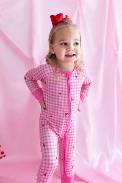 Be Mine Gingham Zipper Romper