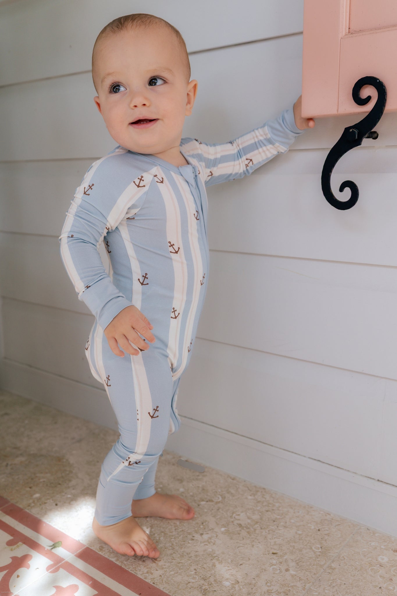 Anchored Stripe Zipper Romper