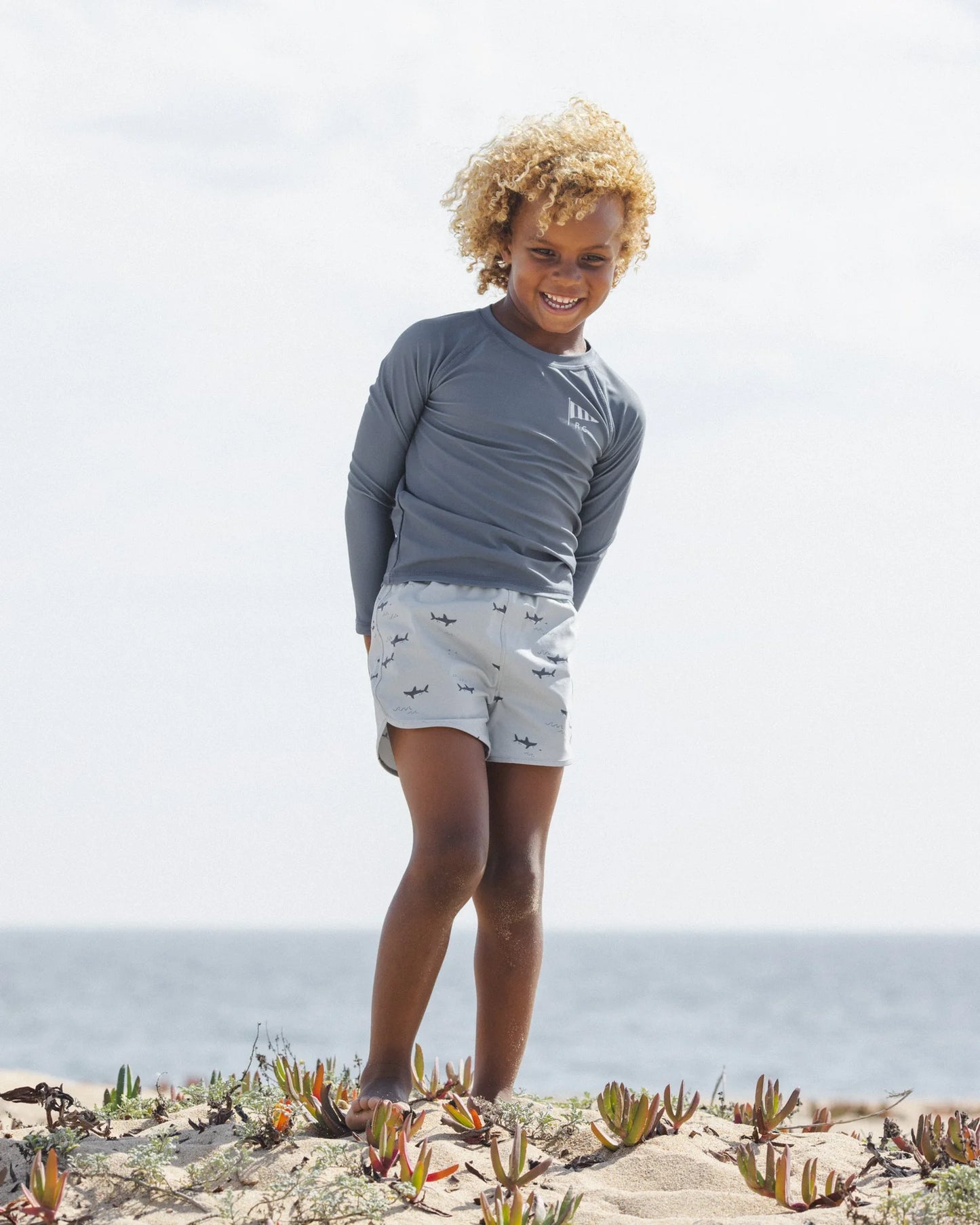Swim Trunk Sharks + Long Sleeve Rashguard Navy