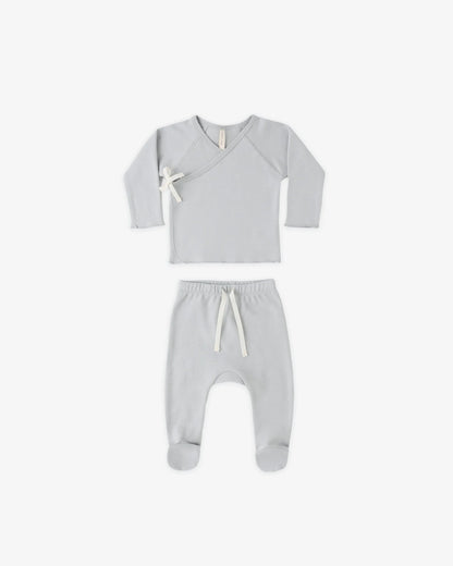 Wrap Top + Footed Pant Set Sky
