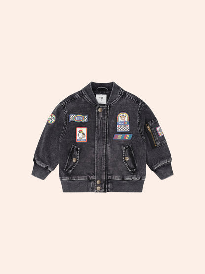 Black Knit Denim Patches Jacket