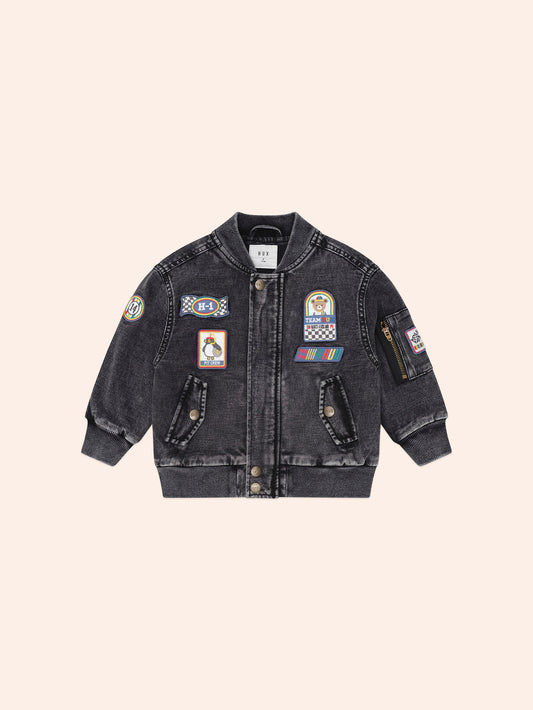 Black Knit Denim Patches Jacket