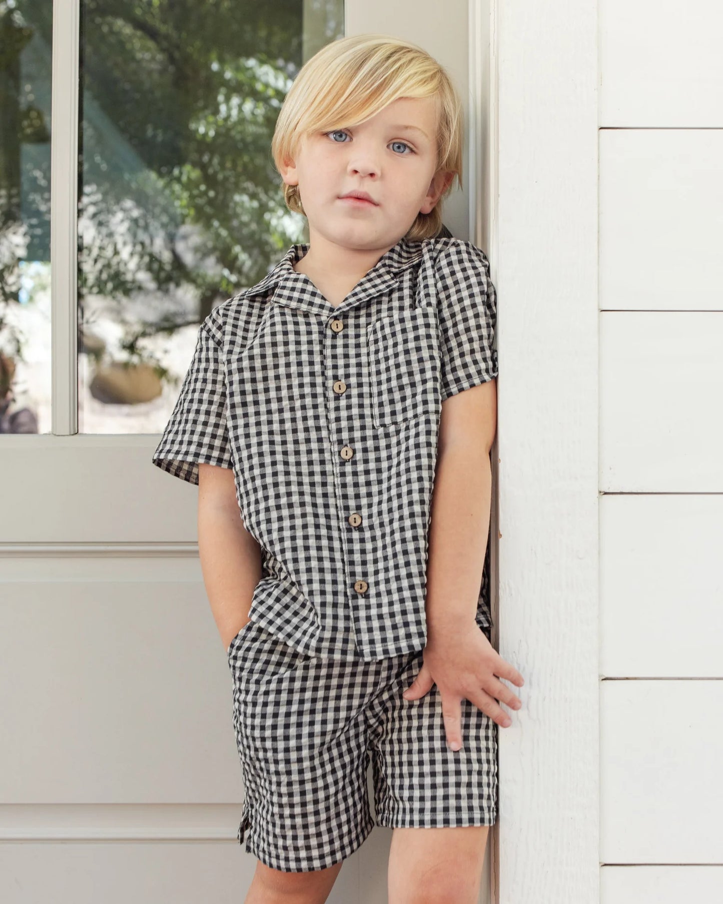 Lapel Collar Shirt Black Check