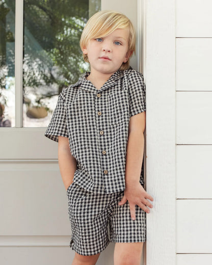 Lapel Collar Shirt Black Check