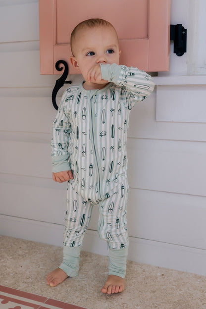 Green Surfs Up Zipper Romper