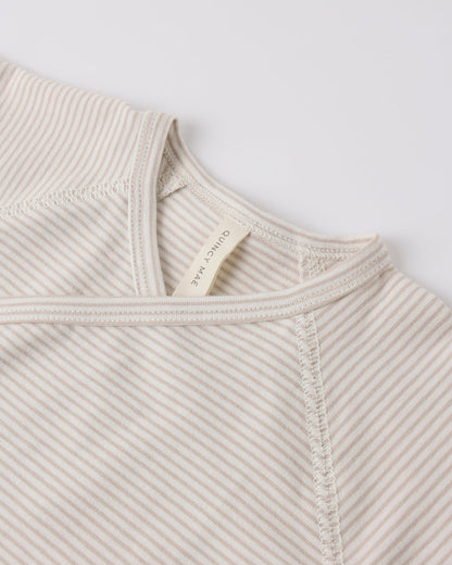 Wrap Top + Footed Pant Set Oat Micro Stripe
