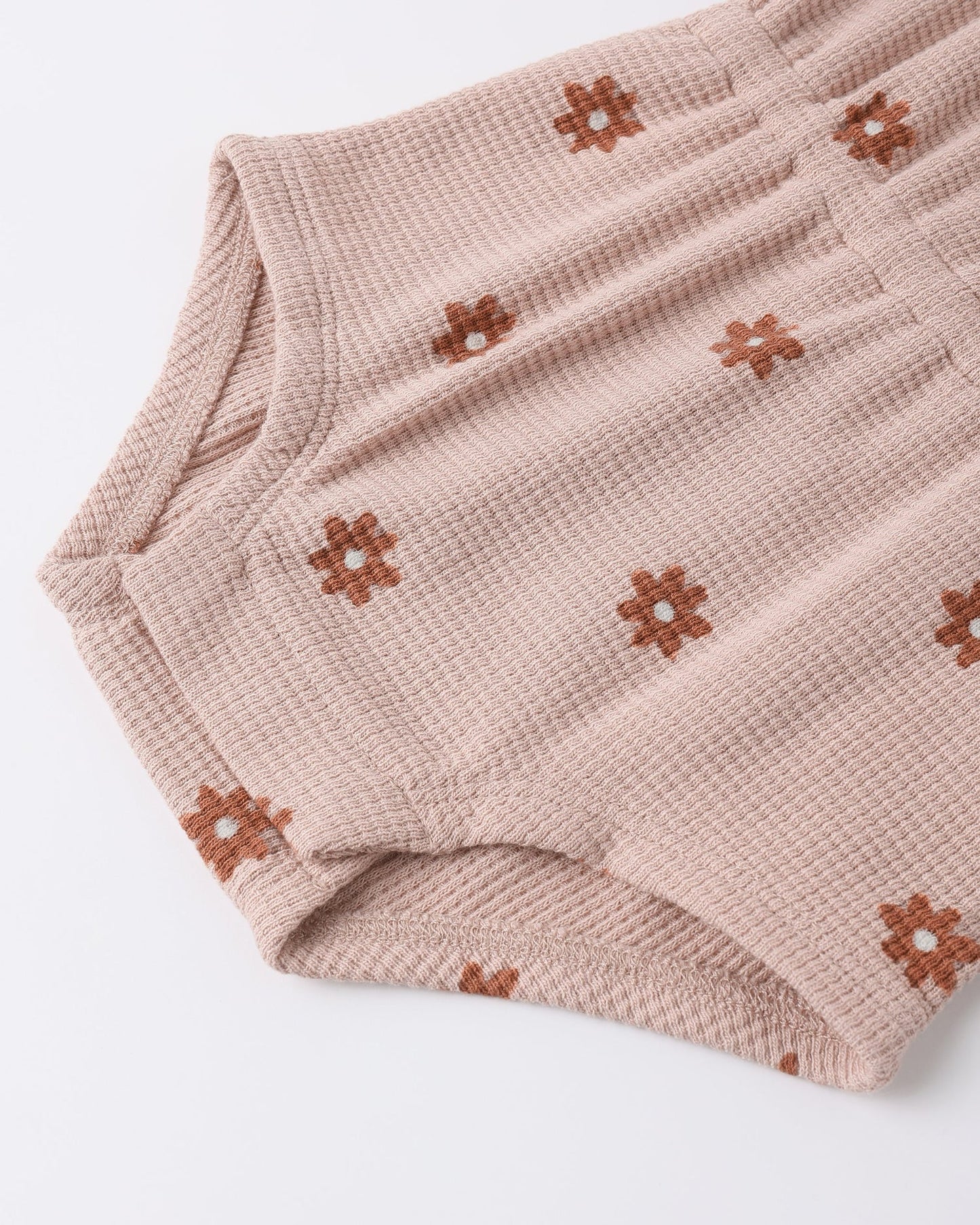 Waffle Cinch Romper Pink Daisy