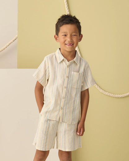 Collared Short Sleeve Shirt + Short Set- Sea Stripe