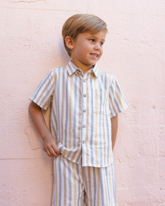 Collared Short Sleeve Shirt + Perry Short Set- Valencia Stripe