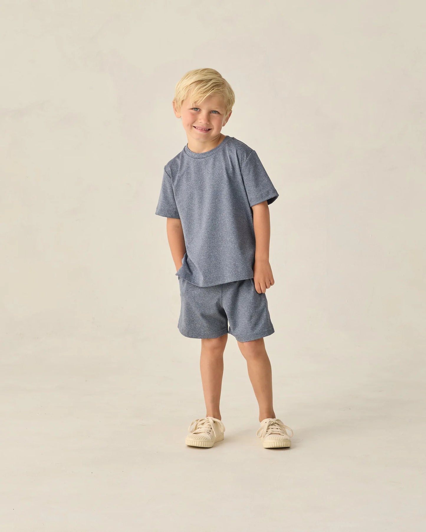 Cove Essential Tee + Short Set Heathered Marine