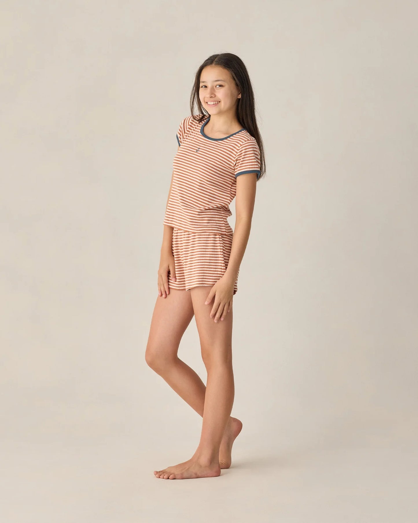 Teen Pointelle Tee + Short Set- Poppy Stripe