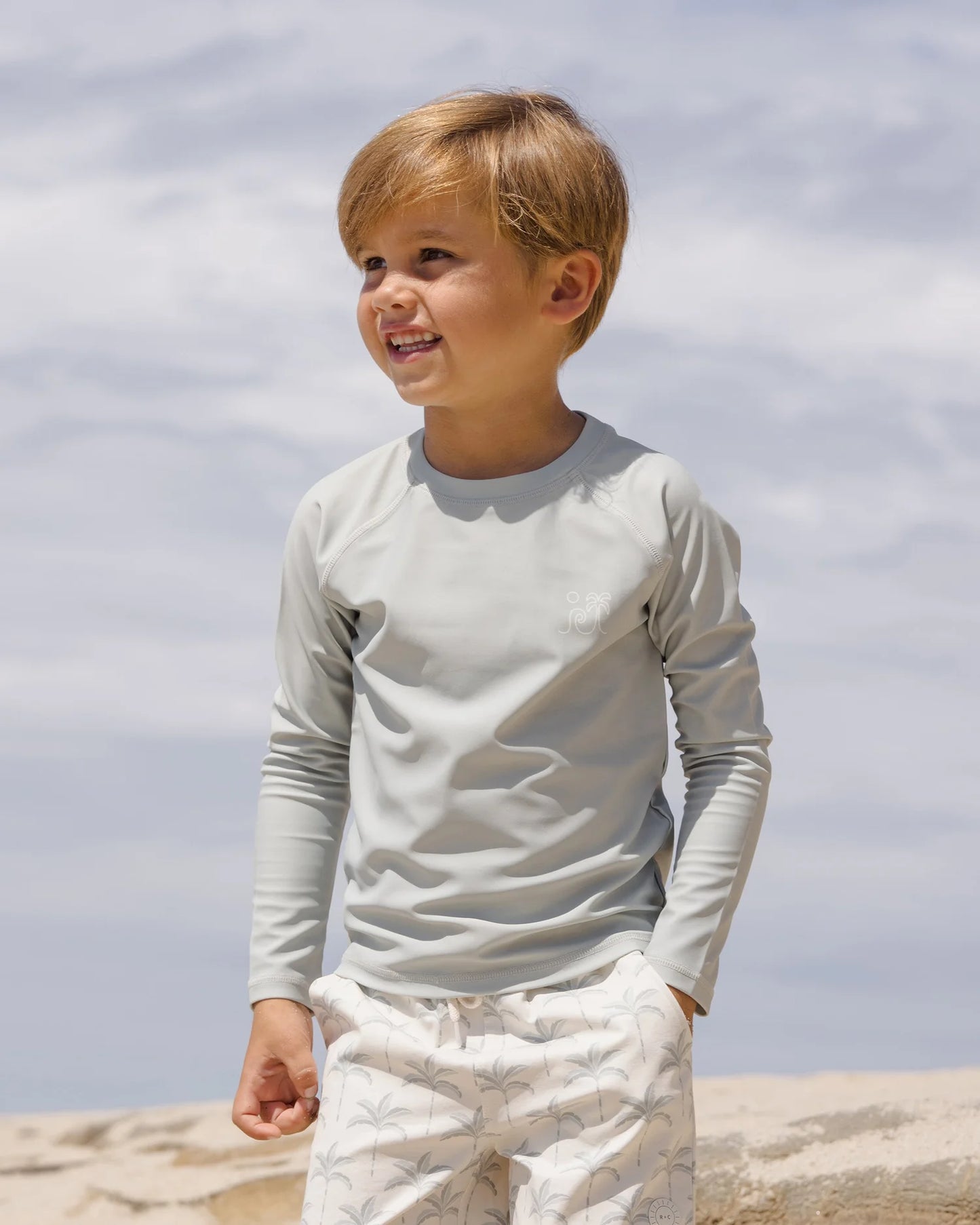Boardshort Palm Trees+  Long Sleeve Rashguard Sage Set