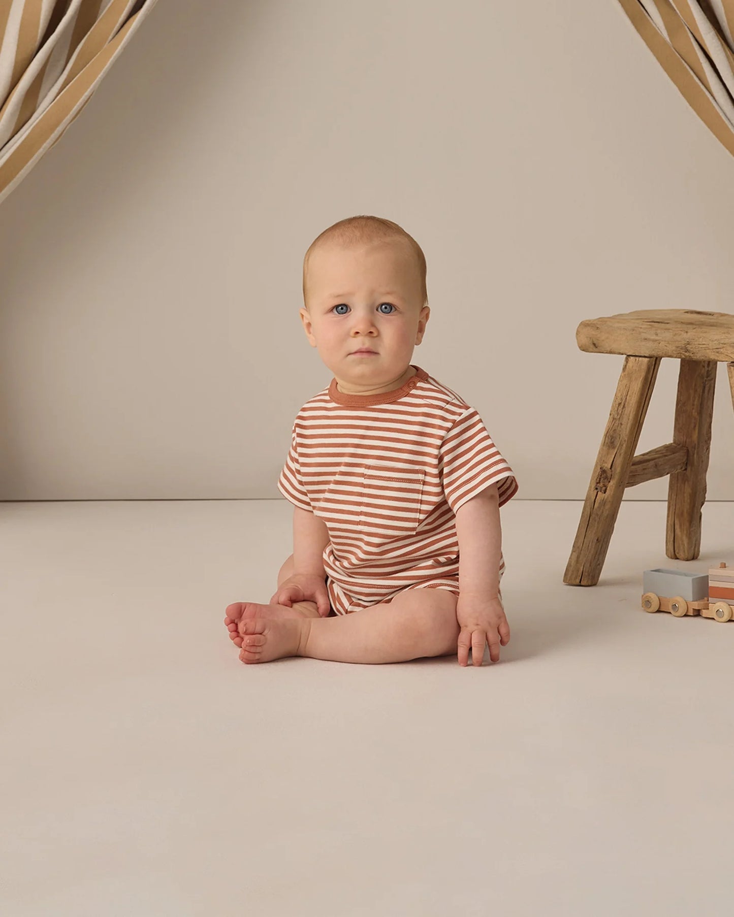 Boxy Pocket Tee + Short Set Poppy Stripe